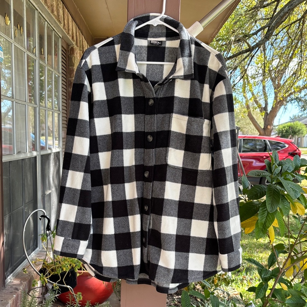 Eddie Bauer Women’s XL Black and White Plaid Shirt